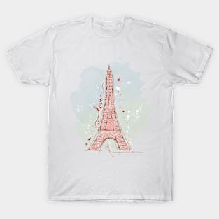 Watercolor Sketchy Doodle Eiffel Tower T-Shirt